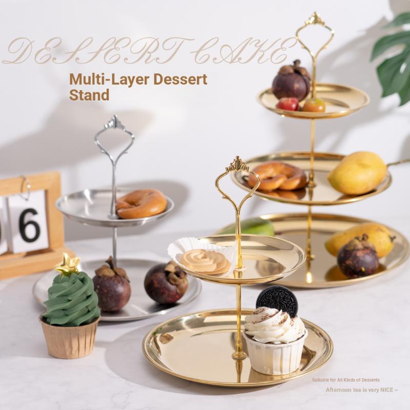 Cupcake Stand Tier - Goudkleurige en zilverkleurige 2/3-laags taartplateau, desserttoren