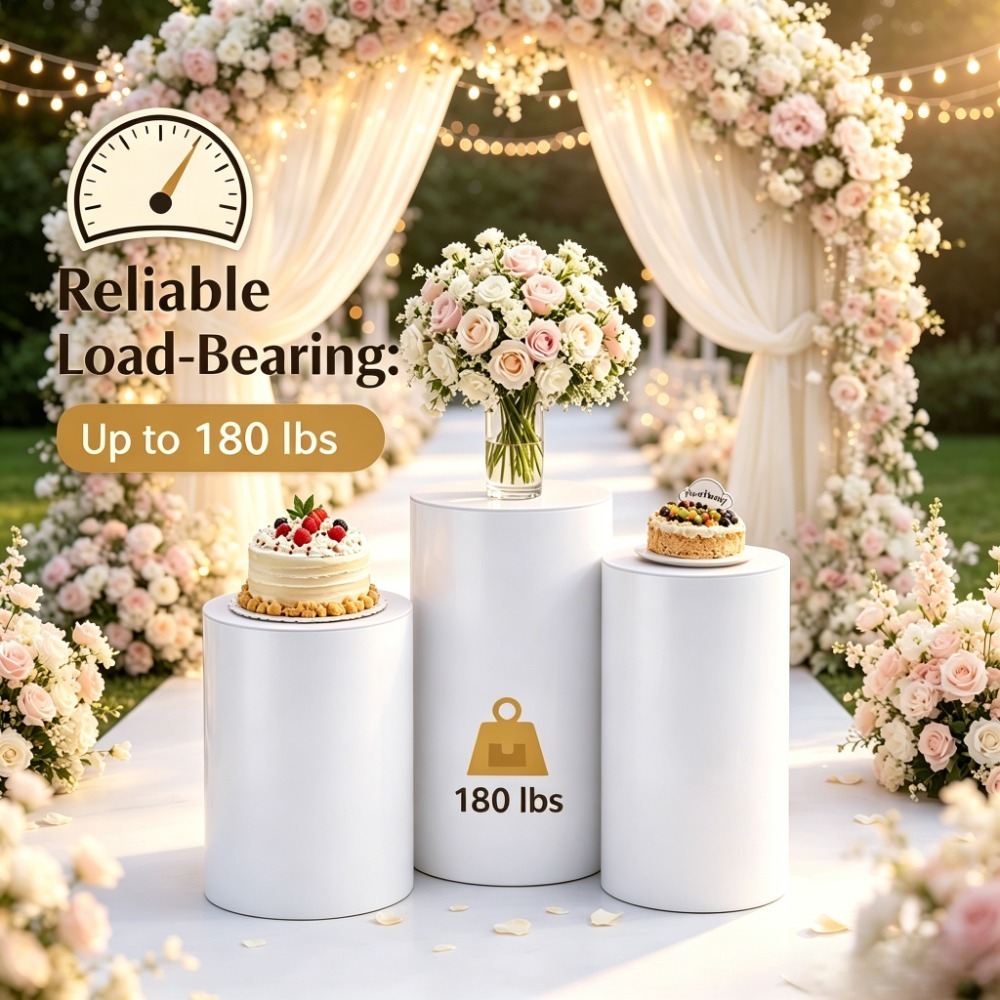 Dessert Table Backdrop - 3/5 stuks witte cilindrische sokkelstandaards, ronde