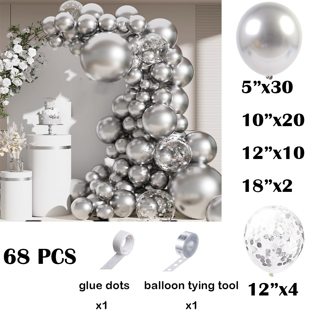 68 stuks metallic zilveren bal - Balloon Arch Kit recensie en prijs